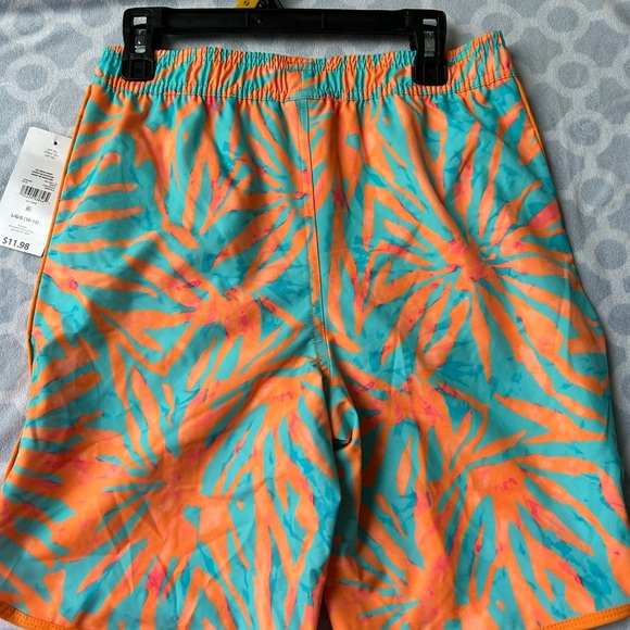 Kids Tropical Swim Trunks - Orange and Blue - Picture 2 of 4